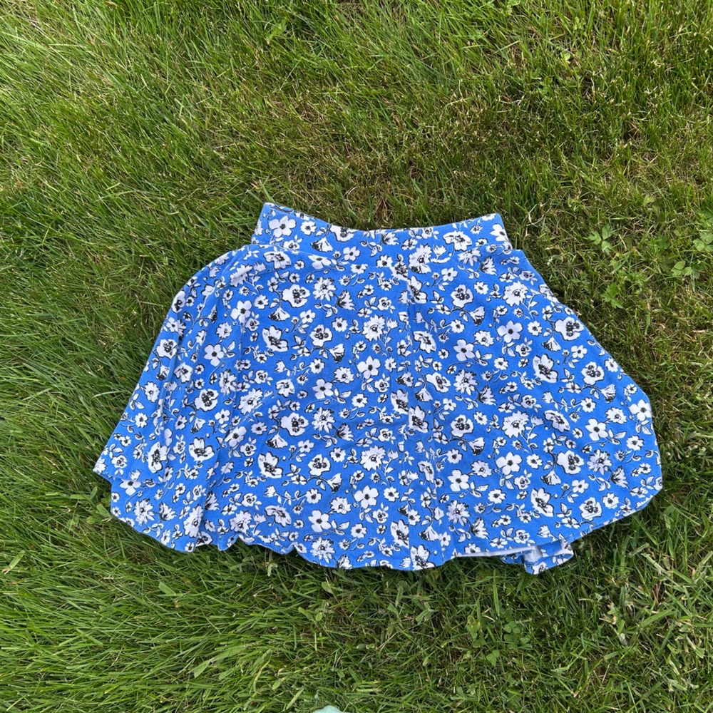 Blue Floral Skater Skirt